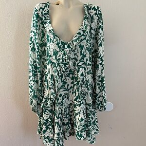 Free People dress LargeGreen and White Floral Dress New!